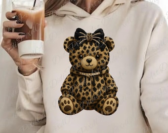 Leopard Print Teddy Bear PNG: Plush Cheetah, Faux Embroidery (Digital Download)