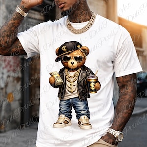 Streetwear-nallebjörn PNG, hiphop-clipart, läderjackedesign (digital nedladdning)