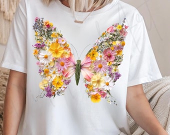 Floral Butterfly PNG Clipart, Wildflower Embroidery Design (Digital Download)