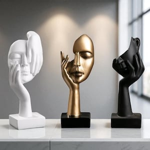 Abstract Face Statue: Nordic Modern Resin Ceramic Sculpture