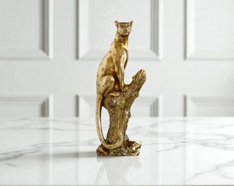 Goldener Leopard Resinfigur Wilde Tierskulptur Deko Büro Wohnzimmer Geschenk Modernes Jungle Ornament