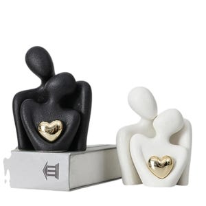 Abstract Ceramic Couple Statue: Modern Enamel Sculpture, Home Decor (8.5x6.5 cm)
