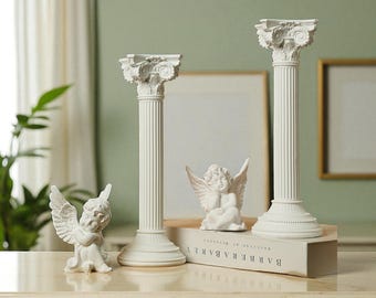 Resin Angel Figurine with Roman Column: Elegant Home Decor