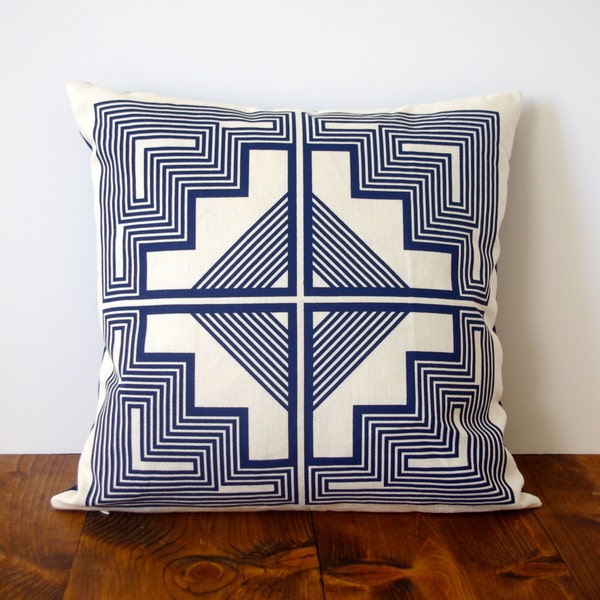 Native Quilt Pillow - Navy Blue / indigo / screen printed organic cotton