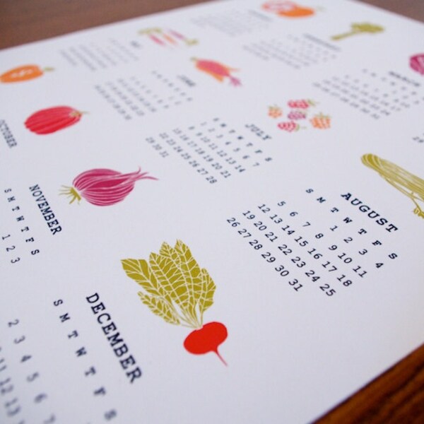 LAST ONE ////// 2012 Fruit & Veggie Wall Calendar - 11x14 - Limited Edition