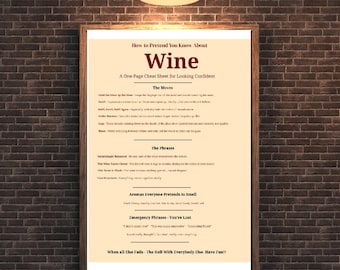 Wine Tasting Chart Printable, Wine Guide Poster, Funny Wine Cheat Sheet, Kitchen Bar Decor, Wine Lover Gift, Digital Download