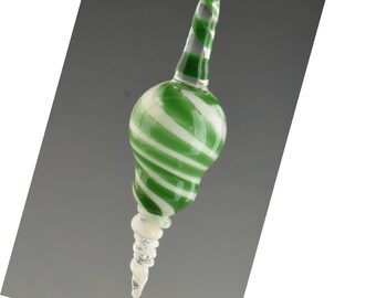 Glass Ornaments - Flameworked Blown Glass - Green and White Victorian