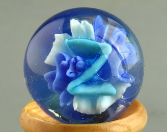Personalized Art Glass Marble – Flameworked Monogram on Wooden Stand