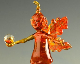 Fairy Sculpture- Autumn Sprite - Art Glass Flameworked Italian Glass on Driftwood
