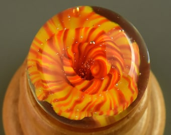 Marble - Flameworked Glass on Wooden Stand - Orange and Red Spiral