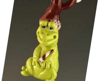 Xmas Frog- Hanging Figurine - Flameworked Art Glass Ornament