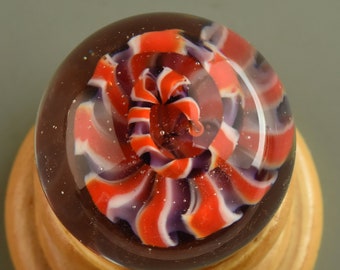 Marble - Flameworked Glass on Wooden Stand - Red and Purple Spiral