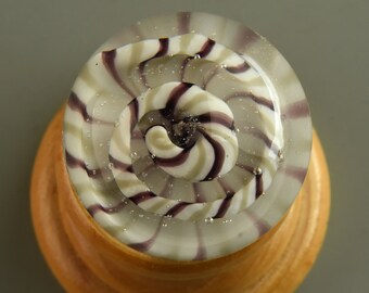 Marble - Flameworked Glass on Wooden Stand - Light Gray Rope