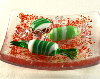Glass Candy and Dish - Flameworked and Fused Art Glass
