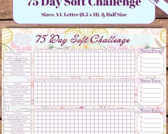 75 Day Soft Challenge Tracker | Floral Fitness Planner (Printable)