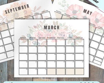 May include: A set of 12 monthly calendars for 2026. Each calendar features a floral design at the top with the month's name. The calendars are white with black grid lines and text. The text "12 pack monthly calendar 2026" is at the bottom.