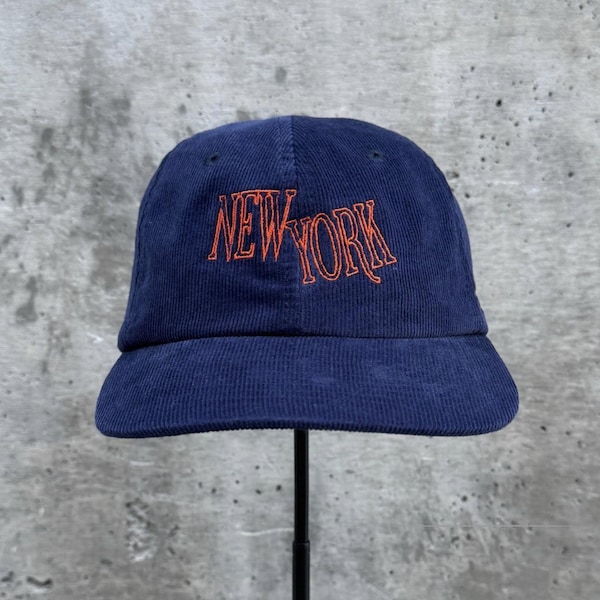 New York Corduroy Embroidered Hat - Navy - Orange