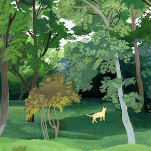 cream colored cat in the woods print