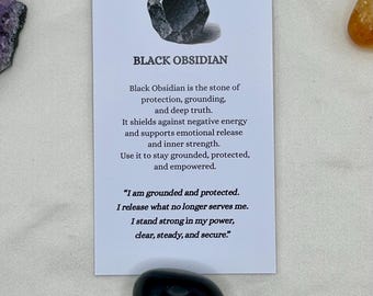 Black Obsidian Pocket Stone • Protection Crystal Gift • Small Gem Present • Protection Gift • Protection Crystal with Affirmation Card