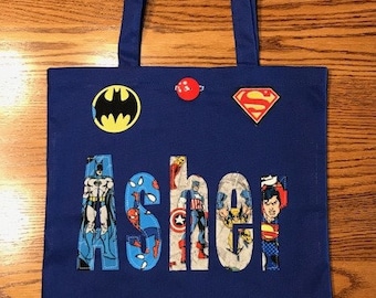 Boy's Large Personalized Tote (with button closure) -, birthday party,  gift, boys, school, tote