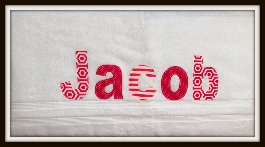 Personalized Bath Towel Fabric Letter Appliques' Red Etsy