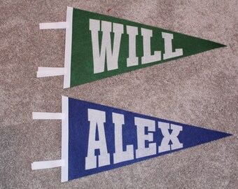Pair of Personalized Pennants - school spirit classroom decor name sport sign custom birthday party gift idea baseball basketball football
