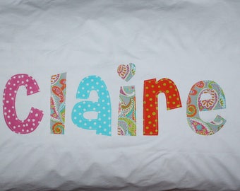 Personalized Pillowcase - Standard Size, Custom Name and Fabrics - birthday gift, summer camp, child's bedding, bedroom decor, kids