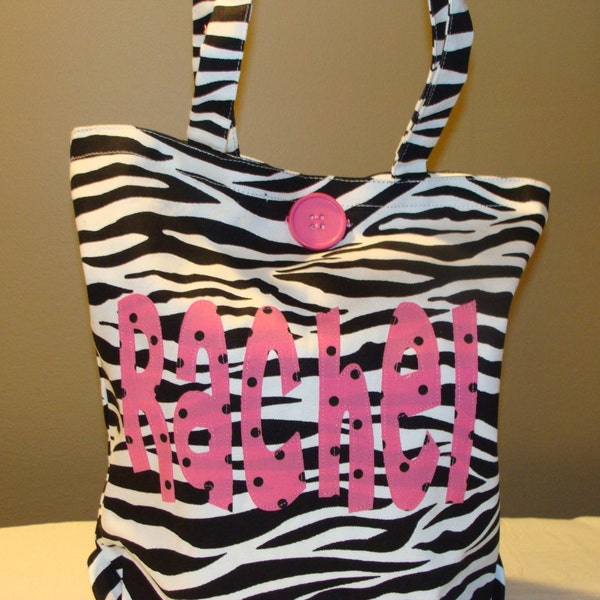 Large Personalized Zebra Tote (with button closure)