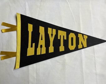 Boy's Personalized Sport Pennant -black pennant with gold letters and gold ribbon, sports, teams, wall decor, block letters