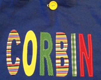 Boy's Large Personalized Tote (with button closure) - kids book bag  name custom birthday Christmas gift idea ring bearer wedding toy