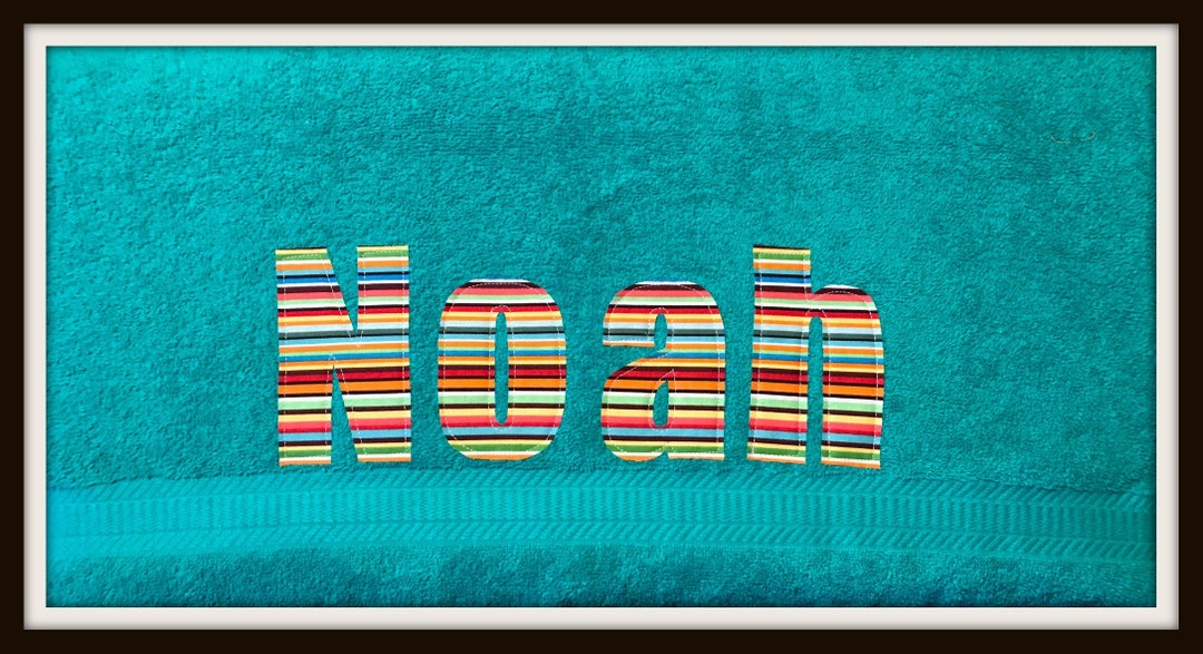 Personalized Bath Towel Fabric Letter Applique Plaid Etsy