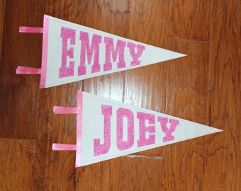 Pair of Personalized Pennants - school spirit classroom decor name sport girls custom birthday party gift idea baseball basketball football
