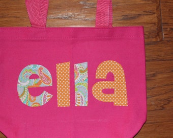 Girls Personalized Travel Tote  - kids book bag girls library school custom birthday gift idea wedding flower girl beach purse