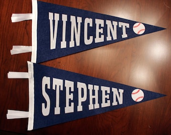 Pair of Personalized Pennants - school spirit classroom decor name sport sign custom birthday party gift idea baseball basketball football