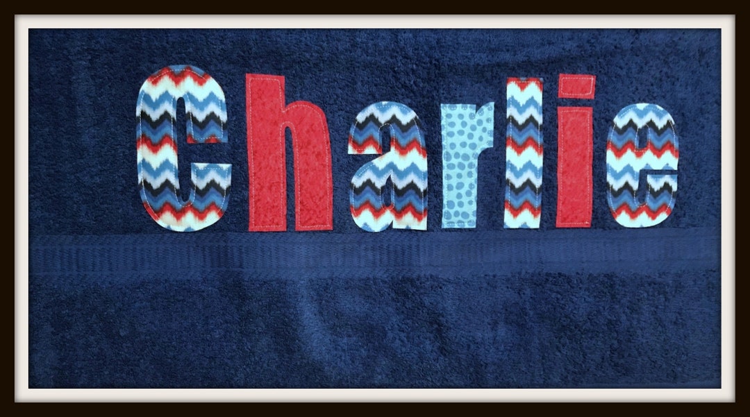 Personalized Bath Towel Fabric Letter Appliques' Red Etsy