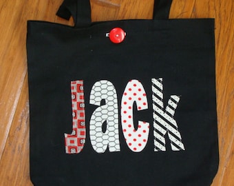 Boy's Large Personalized Tote (with button closure) - kids book bag school library name custom birthday gift idea ring bearer wedding toy