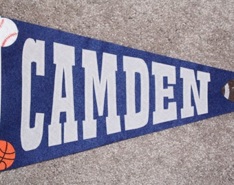 Boy's Personalized Sport Pennant - baseball basketball football soccer school spirit birthday gift idea party name bedroom decoration custom