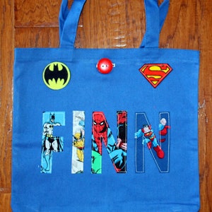 Boy's Large Personalized Tote (with button closure) - birthday party gift idea boys school tote