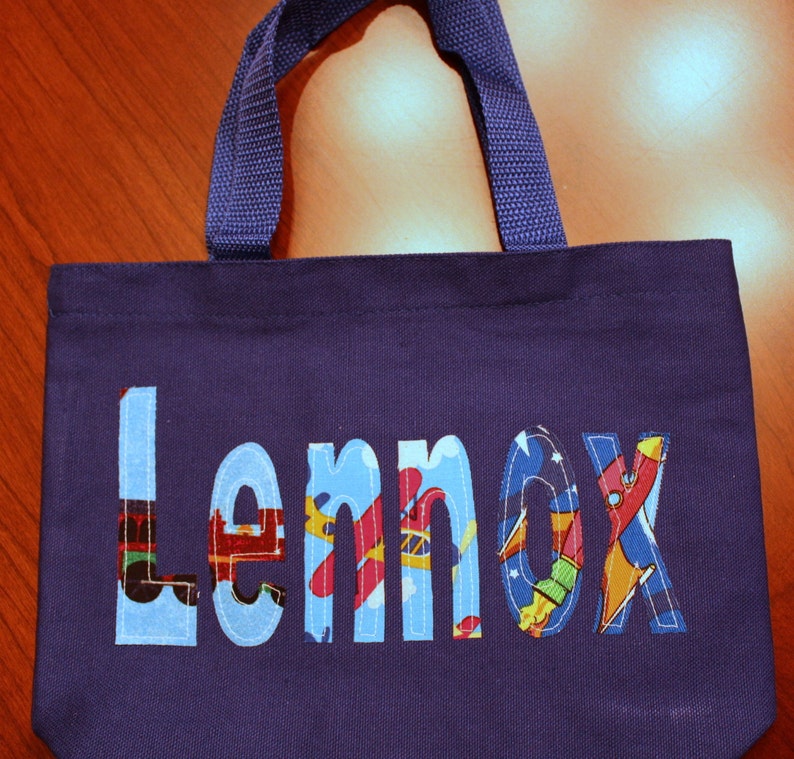 Boy/'s Personalized Library Tote trains planes rockets boy book bag school custom name birthday gift idea wedding ring bearer toy tote kids