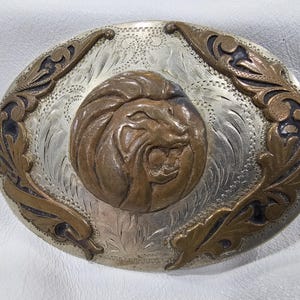 Vintage Comstock Silversmiths German Silver Lion&#39;s Head Belt Buckle - Rare Find