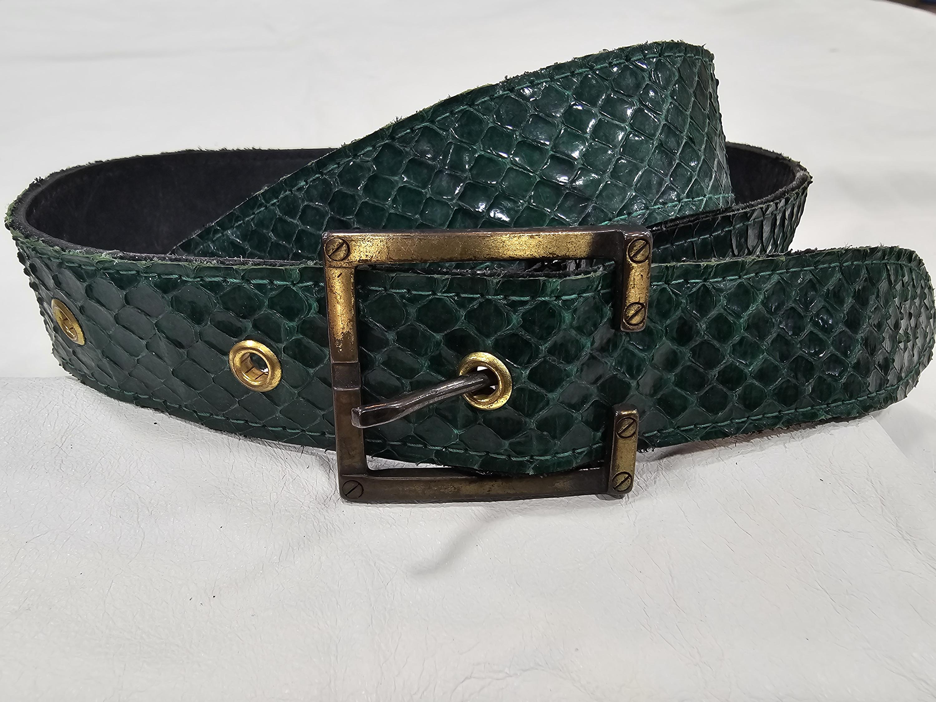Oscar De La Renta Emerald Green 1 Inch Genuine Snakeskin Leather Belt Size S/M Buy Olive Green Snakeskin Emboss Belt With Golden Buckle  main image 2