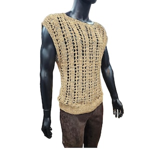 Vintage Genuine Beige Lamb Suede Crocheted Top. Super Soft and Comfy Unisex Suede Top.