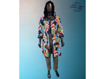 Chaqueta extragrande de algodón con estampado náutico, capucha grande, diseño unisex