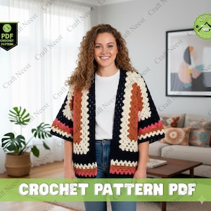 Crochet Granny Hexagon Cardigan Pattern Oversized Hexi Cardigan PDF Hippie Crochet Sweater White Hexagon Cardigan Crochet Jacket