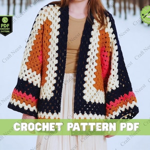 Crochet Granny Hexagon Cardigan Pattern Oversized Hexi Cardigan PDF Hippie Crochet Sweater White Hexagon Cardigan Crochet Jacket