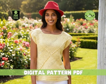 Crochet Top Pattern PDF, Summer Tee Blouse with Leaf Stitch (Digital Download)