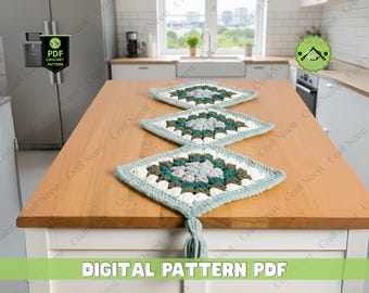 Floral Crochet Table Runner Pattern, Granny Square Decor (PDF Pattern)