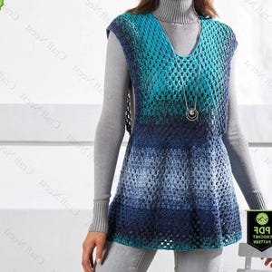 Vintage haakpatroon oma vierkant motief top tuniek trui vest vest gehaakt boho vest DIY upcycled haakpatroon pdf