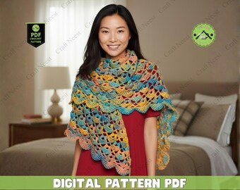 Easy Crochet Triangle Shawl Pattern: Ursula Lightweight Wrap (PDF Pattern)