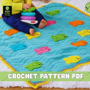 Sea Life Crochet Blanket Pattern Ocean Theme Applique Baby Blanket Sea Creatures Zig Zag Bavarian Square Mosaic Crochet Throw Design